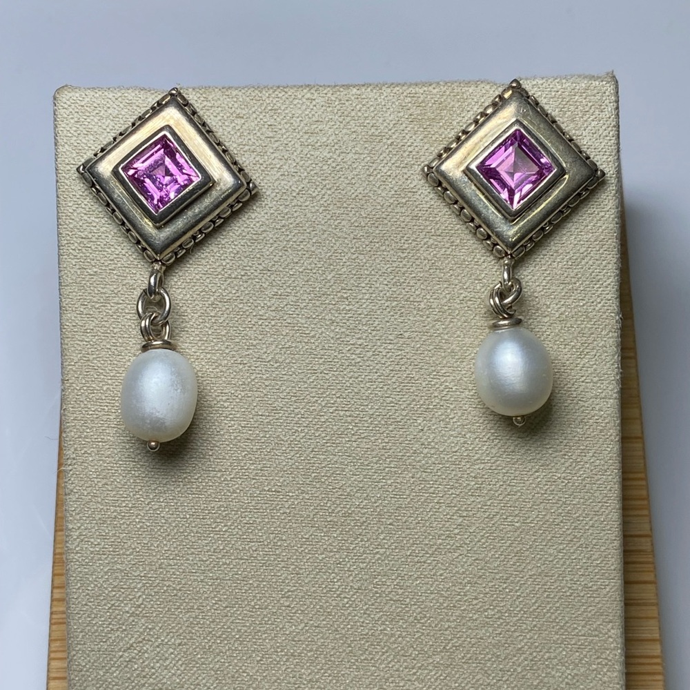 Elegant Pink and White Drop Earrings